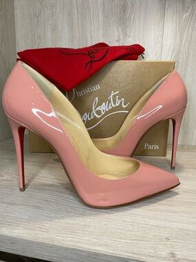 New Christian Louboutin Pink Patent Pointed-Toe Stiletto Pumps 39